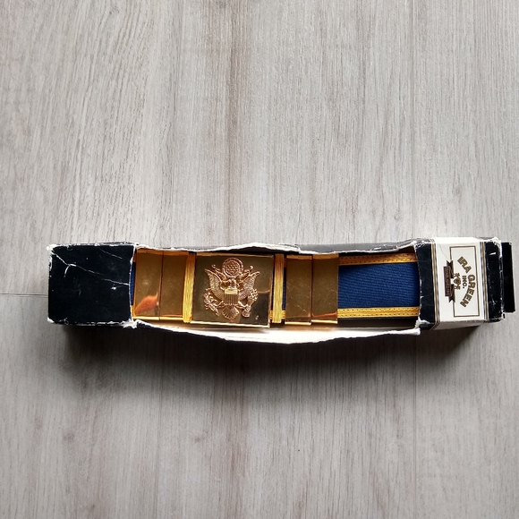 New US Army Dress Blues Ceromonial Belt Ira Green Inc. Blue Gold Bald War Eagle